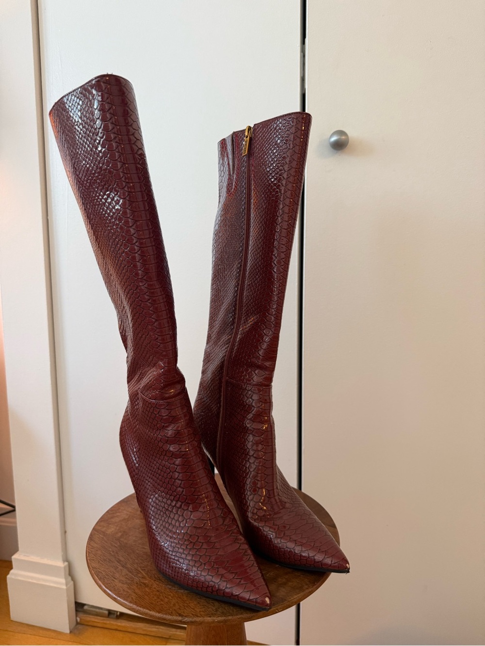 Guess Burgundy Faux Croc Over-the-Knee Pointed Boots
